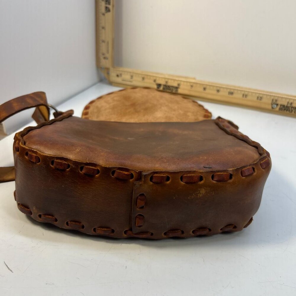 Vintage Tooled Leather Saddle Bag Brown Handcrafted Crossbody Shoulder Purse - Picture 2 of 6